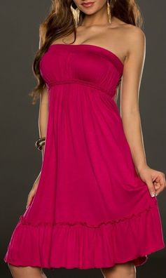 SeXy Damen Girly Sommer Bandeau Kleid Strand Volant Trend Dress XS 32 Pink