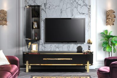 Modernes Lowboard Luxus RTV TV-Ständer Wohnzimmermöbel Schwarz Gold