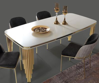 Esstisch Esszimmertisch Essecke Esszimmermöbel Tisch Holz Gold Weiß