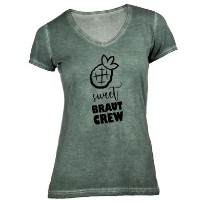 Damen T-Shirt V-Ausschnitt Braut - sweet Ananas Crew