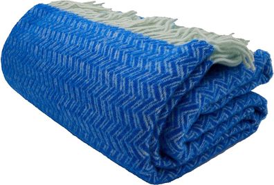Wohndecke Fair Deluxe Wolle pur | 100% Wolle mit Fransenborde (Classic Blue)