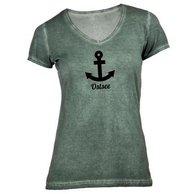 Damen T-Shirt V-Ausschnitt Anker Ostsee