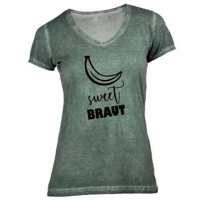 Damen T-Shirt V-Ausschnitt Braut - sweet Banana
