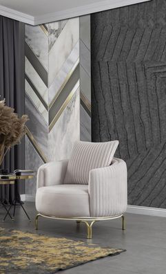 Luxus Sessel Weißer Einsitzer Wohnzimmermöbel Polyester Edelstahlmöbel