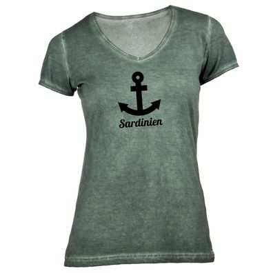 Damen T-Shirt V-Ausschnitt Anker Sardinien