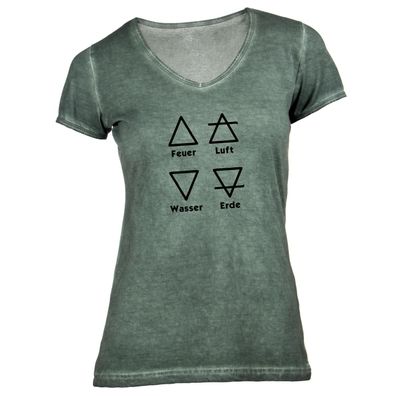 Damen T-Shirt V-Ausschnitt Astrologische Symbole der Elemente