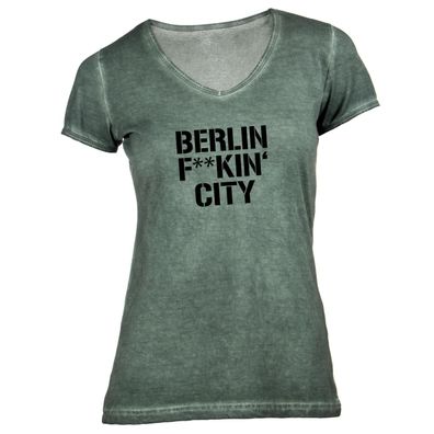 Damen T-Shirt V-Ausschnitt Berlin f * *kin' City