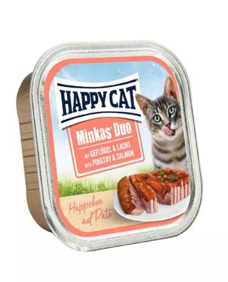 Happy Cat ¦ Duo Paté - Häppchen - Geflügel & Lachs - 12 x100g ¦ nasses Katzenfutte...