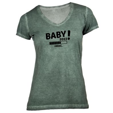Damen T-Shirt V-Ausschnitt Baby 2023 loading