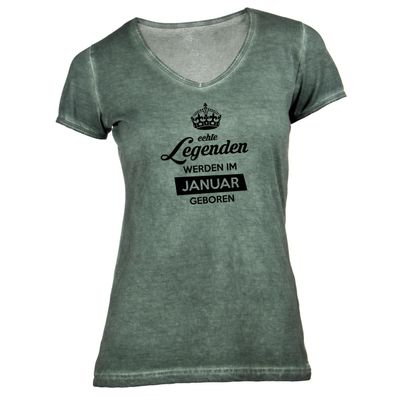 Damen T-Shirt V-Ausschnitt Echte Legenden werden im Januar geboren