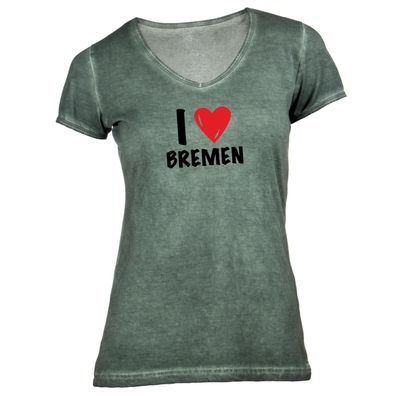 Damen T-Shirt V-Ausschnitt I love Bremen