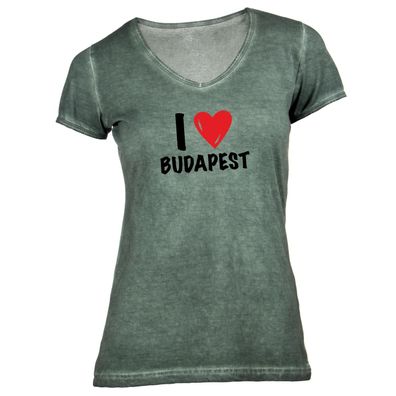 Damen T-Shirt V-Ausschnitt I love Budapest