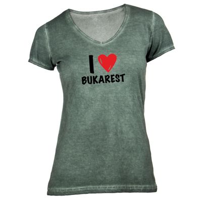 Damen T-Shirt V-Ausschnitt I love Bukarest