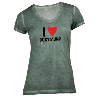 Damen T-Shirt V-Ausschnitt I love Dortmund