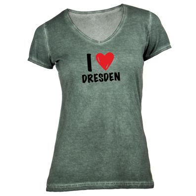 Damen T-Shirt V-Ausschnitt I love Dresden