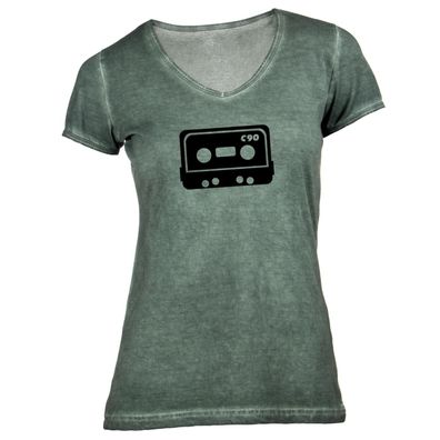 Damen T-Shirt V-Ausschnitt Kassette