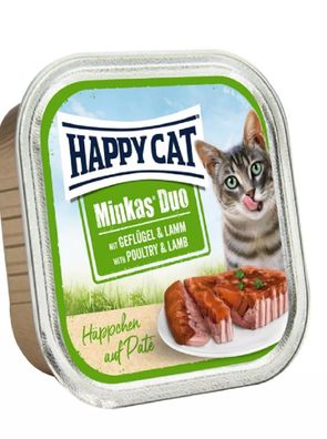 Happy Cat ¦ Duo Paté - Häppchen - Geflügel & Lamm - 12 x 100g ¦ nasses Katzenfutte...