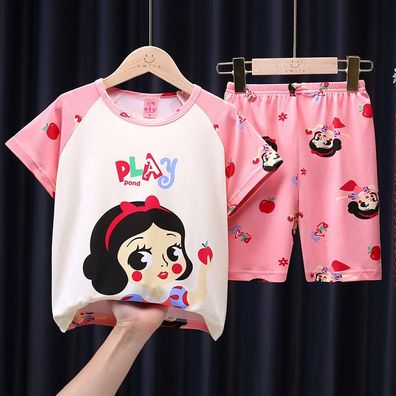 Kinder Schlafanzug Snow White Snoopy Pikachu Kurzarm Pyjama 2er Set Loungewear