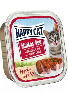 Happy Cat ¦ Duo Paté - Häppchen - Geflügel & Rind - 12 x 100g ¦ nasses Katzenfutte...