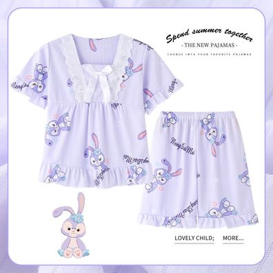 Kinder Spitzenkragen Schlafanzug StellaLou LinaBell Kurzarm Pyjama 2er Set Loungewear