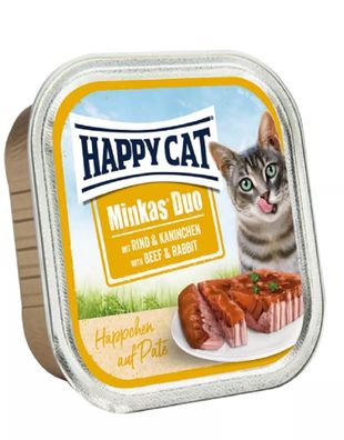 Happy Cat ¦ Duo Paté - Häppchen - Rind & Kaninchen - 12 x 100g ¦ nasses Katzenfutt...