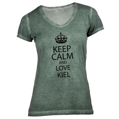 Damen T-Shirt V-Ausschnitt KEEP CALM Kiel