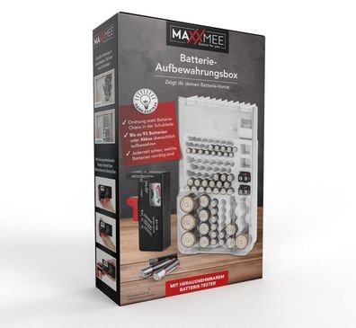 Maxxmee Organizer Batterie-Organizer mit Batterietester, für 93 Batterien