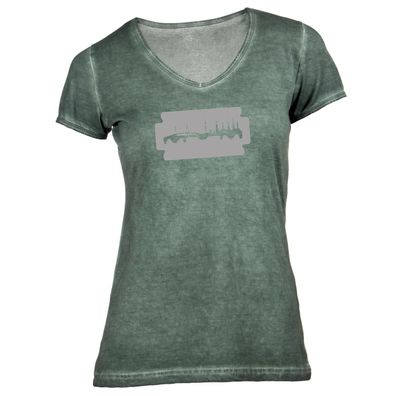 Damen T-Shirt V-Ausschnitt Hamburg Skyline Rasierklinge