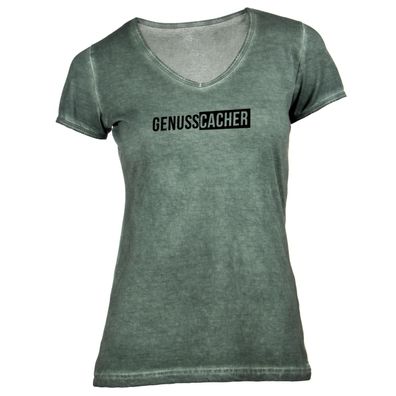 Damen T-Shirt V-Ausschnitt GenussCacher