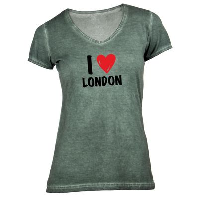 Damen T-Shirt V-Ausschnitt I love London