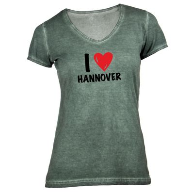 Damen T-Shirt V-Ausschnitt I love Hannover