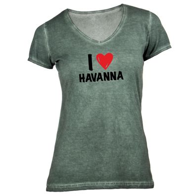 Damen T-Shirt V-Ausschnitt I love Havanna