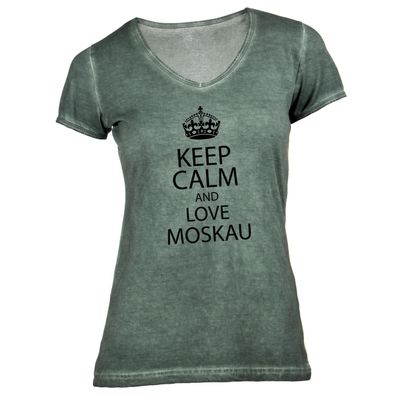 Damen T-Shirt V-Ausschnitt KEEP CALM Moskau