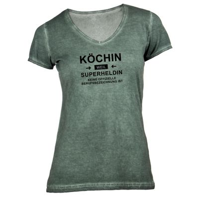 Damen T-Shirt V-Ausschnitt Köchin - Superheldin