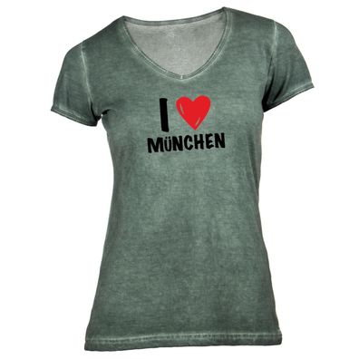 Damen T-Shirt V-Ausschnitt I love München