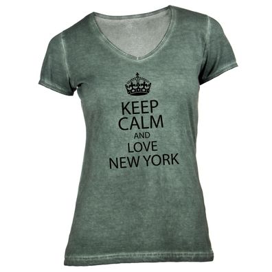 Damen T-Shirt V-Ausschnitt KEEP CALM New York