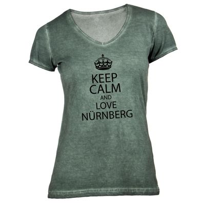Damen T-Shirt V-Ausschnitt KEEP CALM Nürnberg