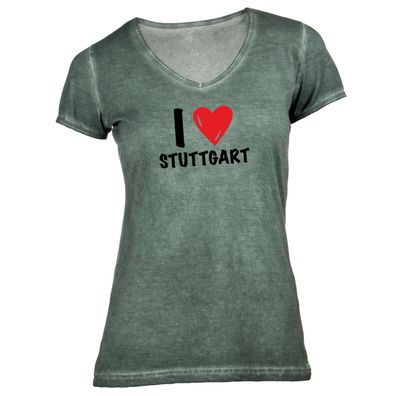 Damen T-Shirt V-Ausschnitt I love Stuttgart