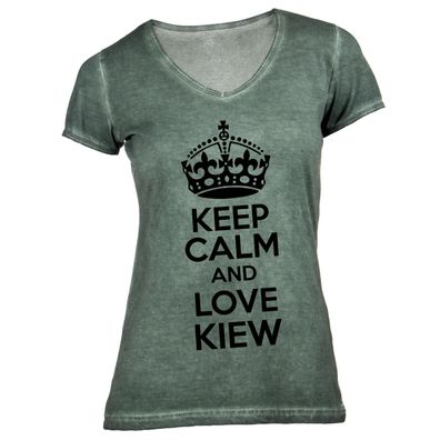 Damen T-Shirt V-Ausschnitt KEEP CALM Kiew