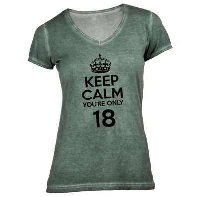 Damen T-Shirt V-Ausschnitt KEEP CALM only 18