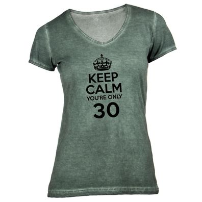 Damen T-Shirt V-Ausschnitt KEEP CALM only turning 30