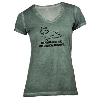 Damen T-Shirt V-Ausschnitt Ein Fuchs muss tun, was ein Fuchs tun muss