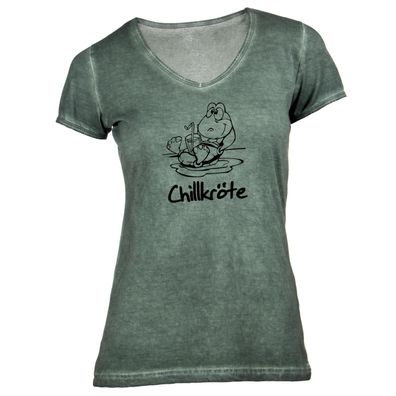 Damen T-Shirt V-Ausschnitt Chillkröte