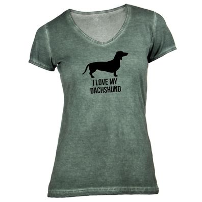 Damen T-Shirt V-Ausschnitt i love my dachshund