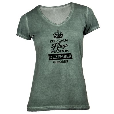 Damen T-Shirt V-Ausschnitt Keep Calm Kings werden im Dezember geboren