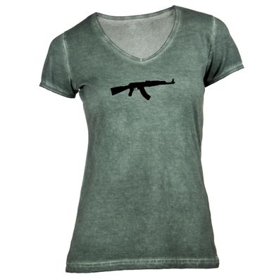 Damen T-Shirt V-Ausschnitt Kalaschnikov AK-47