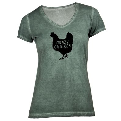 Damen T-Shirt V-Ausschnitt Crazy chicken