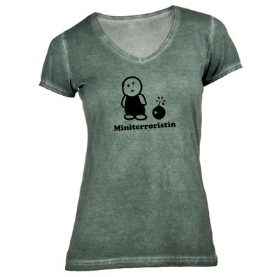 Damen T-Shirt V-Ausschnitt Miniterroristin