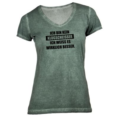 Damen T-Shirt V-Ausschnitt Ich bin kein Klugscheisser - Ich weiss es wirklich besser