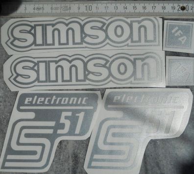 Aufkleber, Simson, Seitendeckel, Tank, S51electronic, Silber transparent